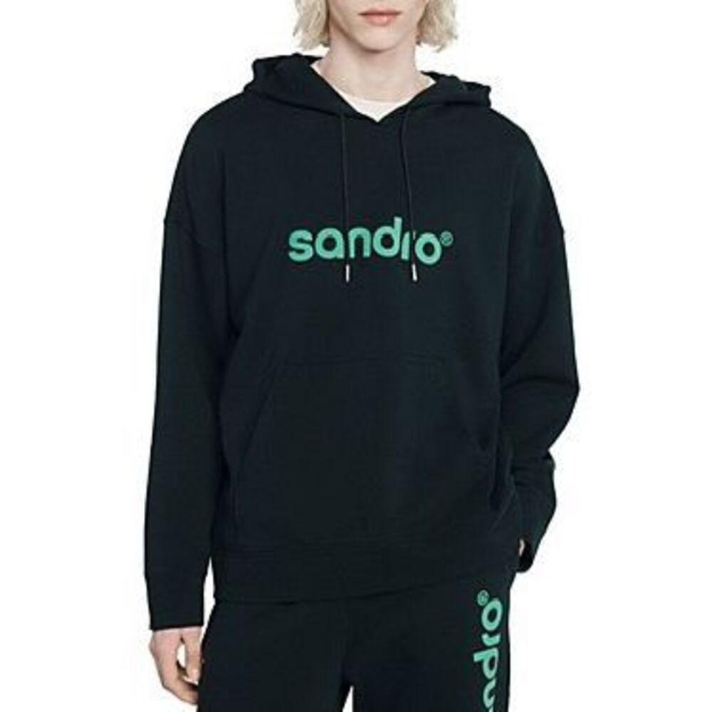 Sandro Retro Graphic Hoodie in Dark Green NEW NWT